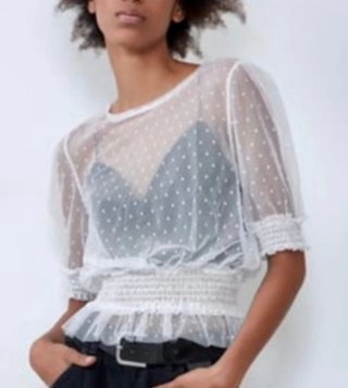 Blusa Zara Transparente Lunares Talla S