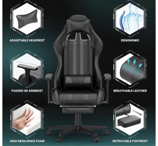 Mesa Gaming + Silla Ergonómica Negra + monitor