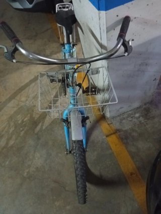 Bicicleta azul con cesta y portabultos