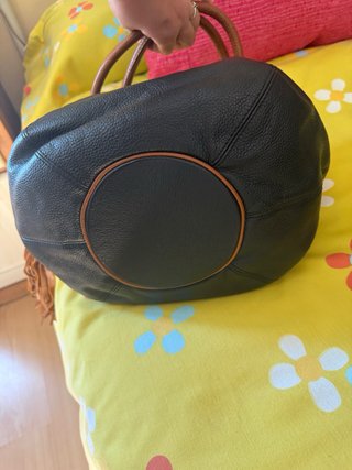 Bolso piel RR negra y detalles marrón