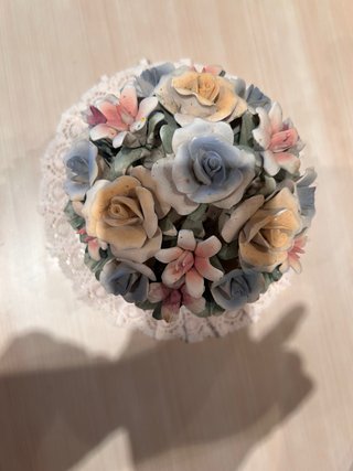 Cesta Flores Cerámica Beige, Verde, Rosa