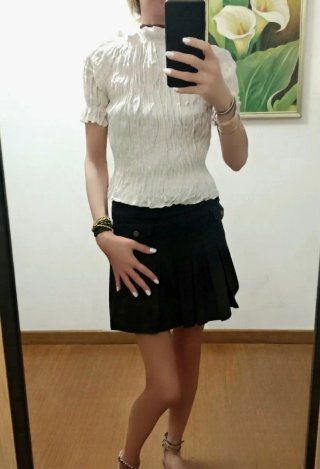 Top REDS cotone goffrato arricciato tg unica