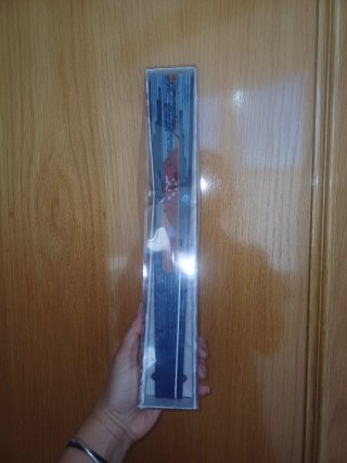 Abanico azul y rojo con mensaje