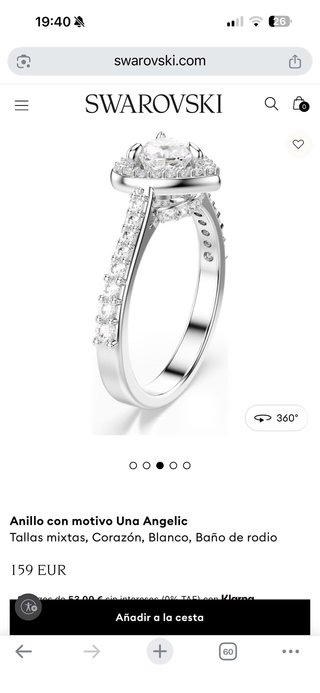 Anillo Swarovski Corazón Blanco Talla Ajustable