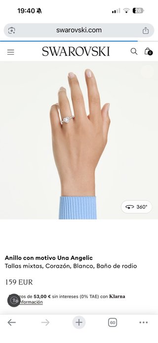Anillo Swarovski Corazón Blanco Talla Ajustable