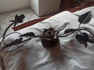 Lampadario metallo brunito vetri ambrati a 2 luci