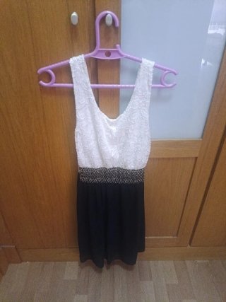 Vestido fiesta blanco y negro