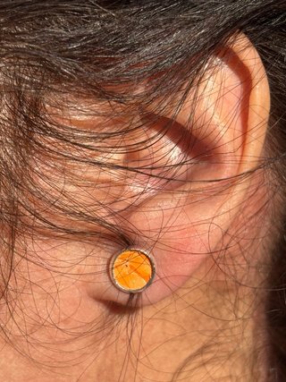 Pendientes botón naranja y plata