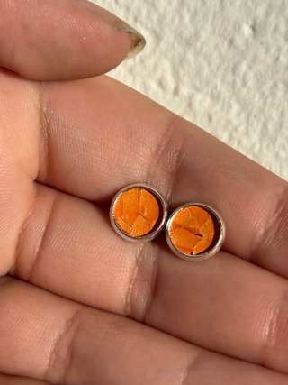 Pendientes botón naranja y plata