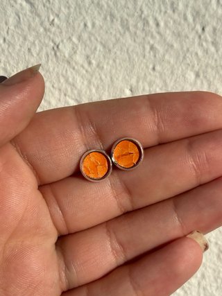 Pendientes botón naranja y plata