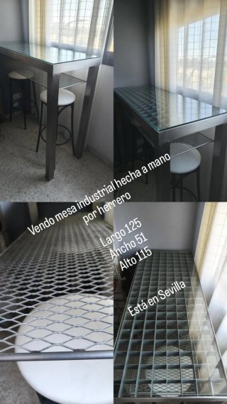 Mesa Industrial Cristal y Metal Hecha a Mano