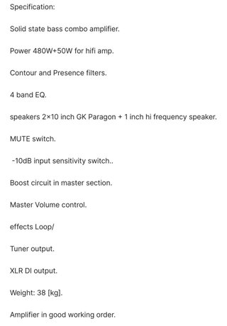 Ampli Gallien Krueger 700rb + Harley Benton BB115T
