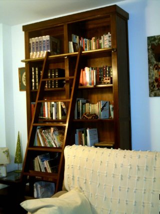 Estanterías madera maciza con escalera