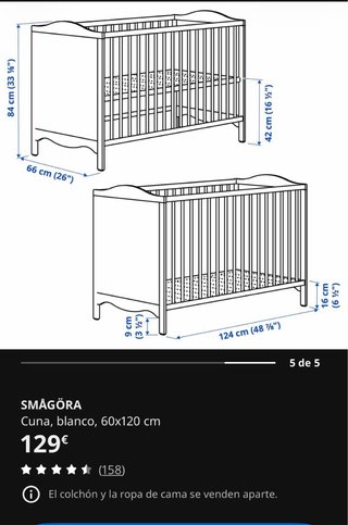 Cuna blanca 60x120 IKEA SMAGORA