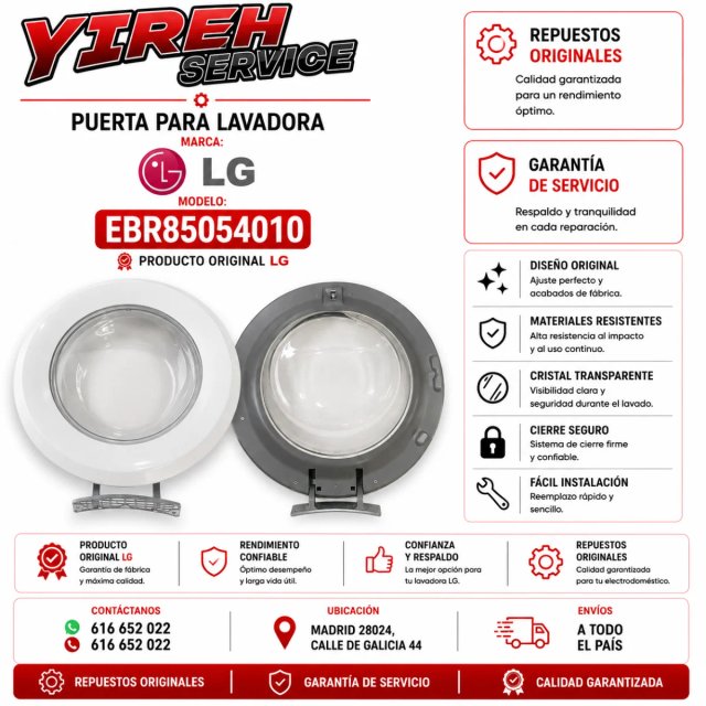 Puerta Lavadora LG EBR85054010 Original