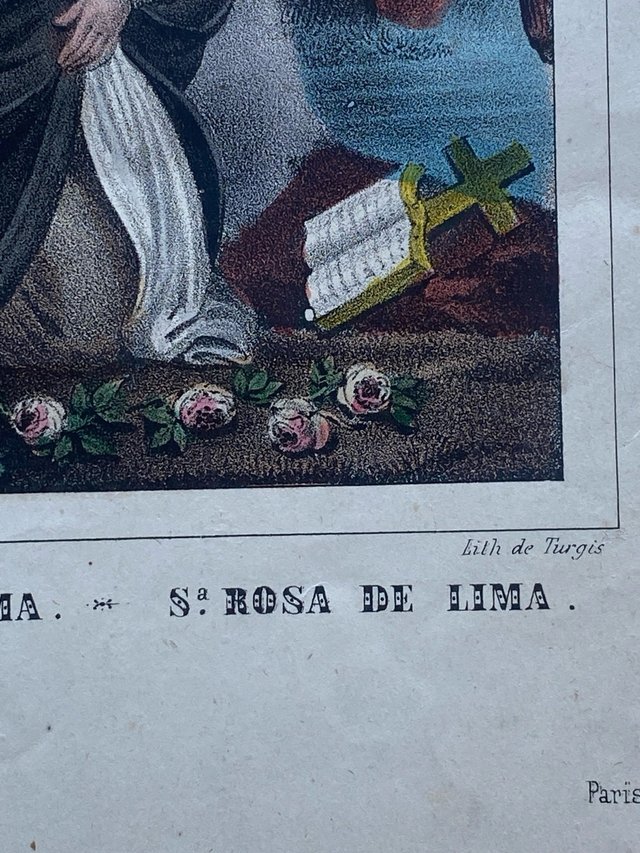 Preciosa Cromolitografía Santa Rosa de Lima 1800s