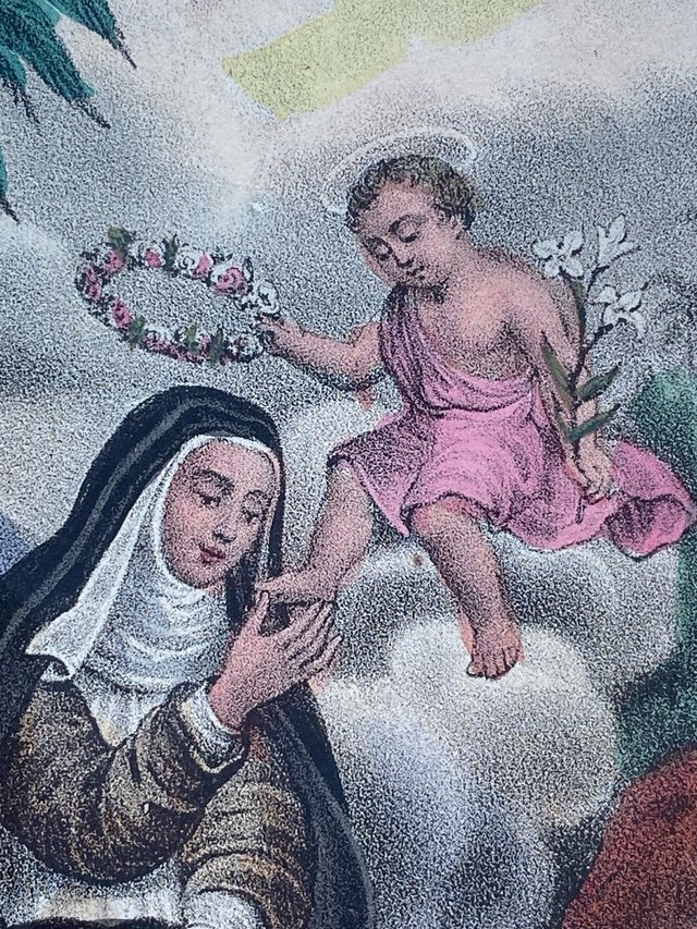 Preciosa Cromolitografía Santa Rosa de Lima 1800s