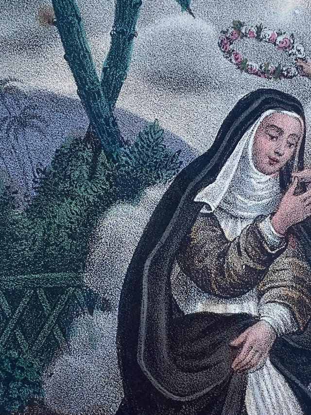 Preciosa Cromolitografía Santa Rosa de Lima 1800s