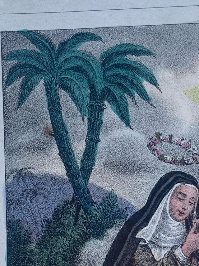 Preciosa Cromolitografía Santa Rosa de Lima 1800s