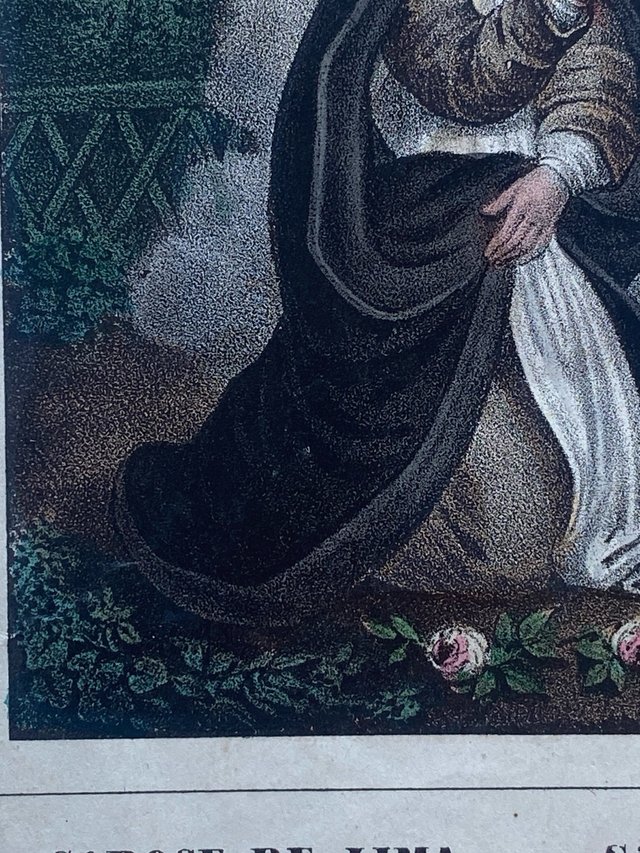 Preciosa Cromolitografía Santa Rosa de Lima 1800s