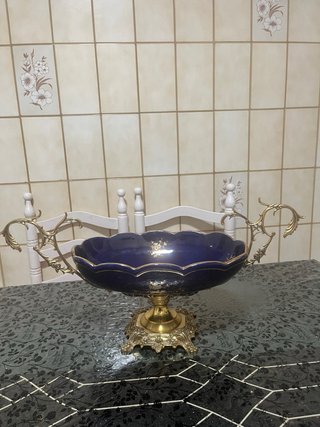 Centro de mesa Bronce y Cerámica Azul