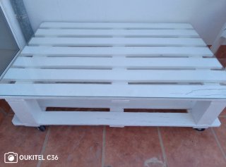 Mesa Palets Blanca con Cristal