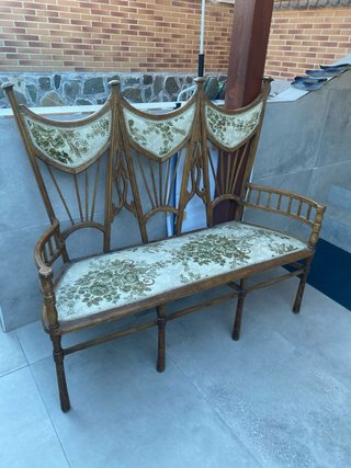 Banco sofá antiguo madera y tela