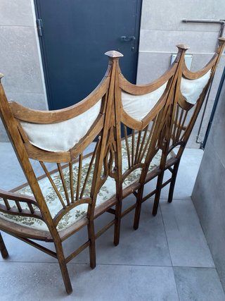 Banco sofá antiguo madera y tela
