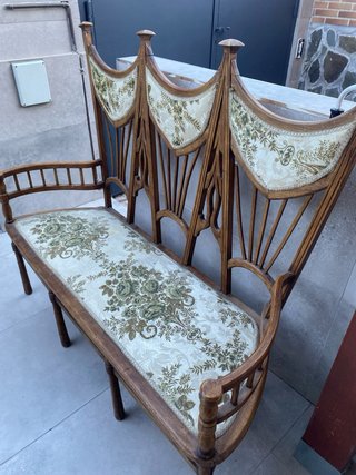 Banco sofá antiguo madera y tela