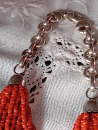 Collar Coral alta calidad,Cadena Plata