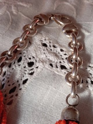 Collar Coral alta calidad,Cadena Plata