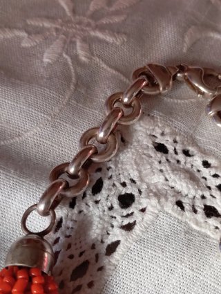 Collar Coral alta calidad,Cadena Plata
