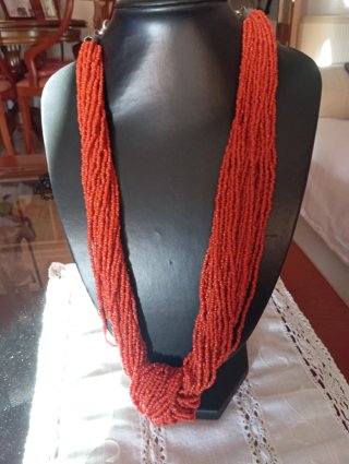 Collar Coral alta calidad,Cadena Plata