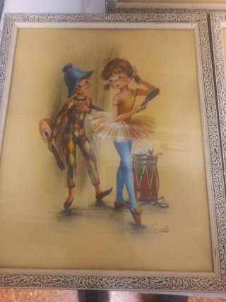 Lote 3 cuadros payasos y bailarinas
