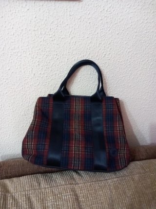Bolso fieltro cuadros burdeos marino