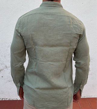 Camisa Lino Verde Hombre