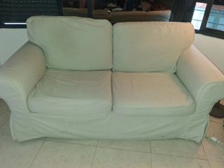 Sofá de 2 plazas beige tela , combinado de plumon
