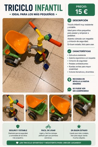 Triciclo Infantil Resistente y Estable