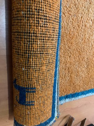 Alfombra de lana naranja y azul 175x85 cm