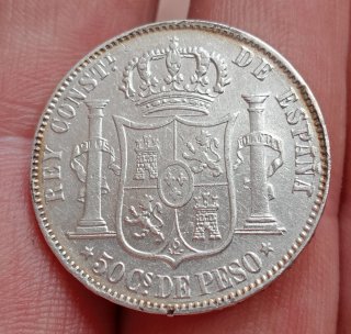 Moneda Plata Alfonso XII 50 Cent. 1885 Manila