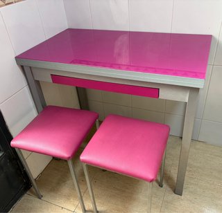 Mesa Cocina Plegable Cristal Rosa