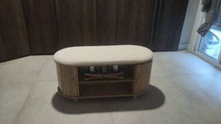 Sgabello/Scarpiera Ovale Beige e Legno