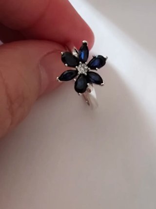Anillo Pandora Flor Zafiro Azul Plata