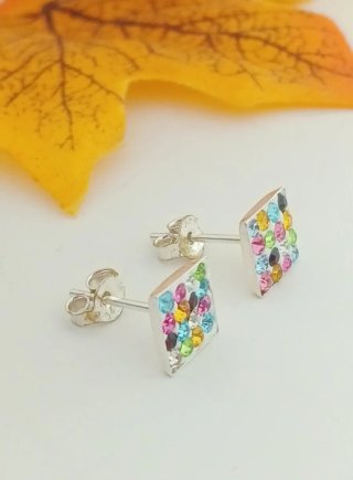 Pendientes Plata Ley Circonitas Multicolor 7x7mm