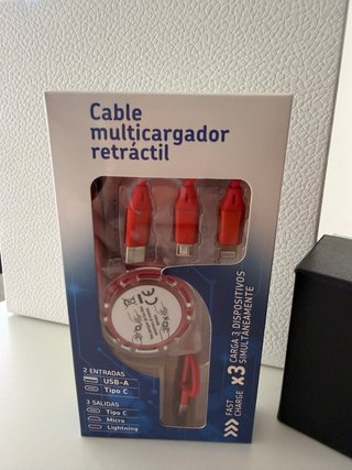 Cable Cargador Retráctil USB-A/C 3 Salidas