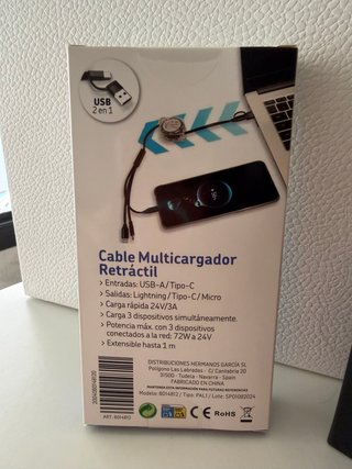 Cable Cargador Retráctil USB-A/C 3 Salidas