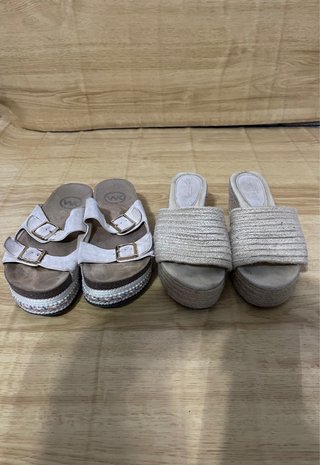 Set 2 Sandalias Cuña Beige y Multicolor
