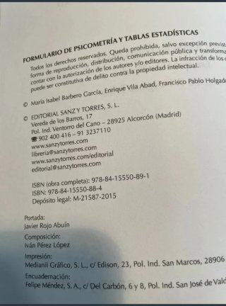 Formulario de psicometría y tablas estadísticas