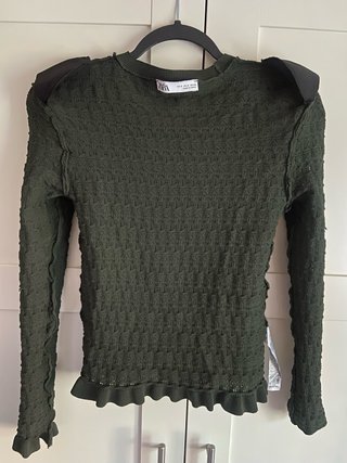 Jersey Zara manga larga calado verde