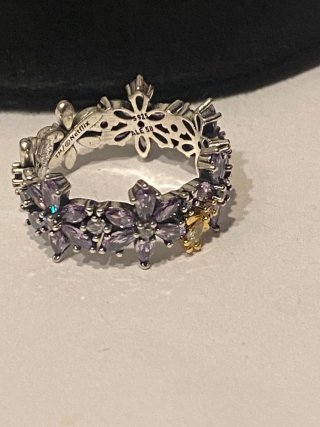 Anillo Pandora Flores Moradas Talla 58